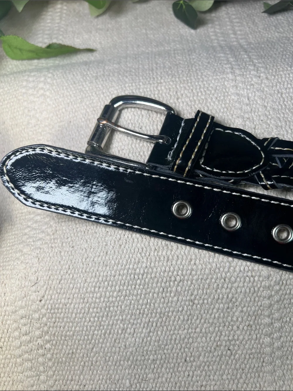 🔥Vintages Apostrophe Black Patent Braided Belt with Silver Buckle